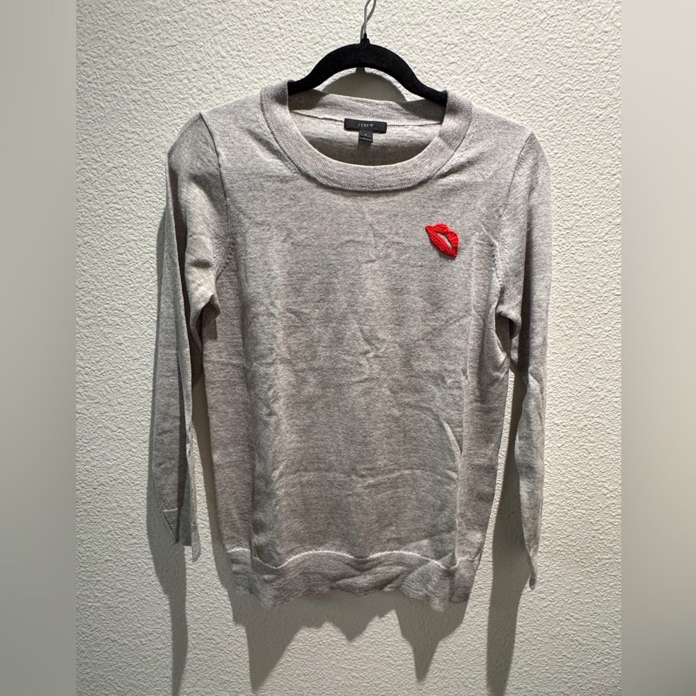 J. Crew Tippi Merino Wool Sweater with embroidered lips S